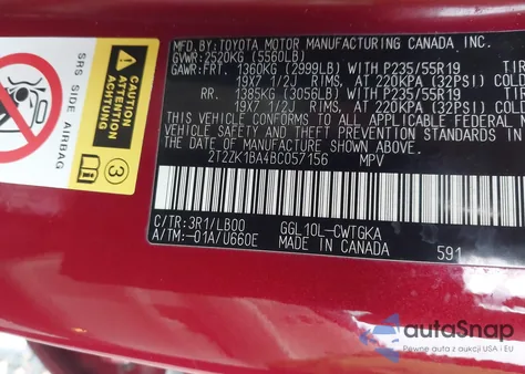 2011 Lexus Rx 350 из США, поврежденный, VIN 2T2ZK1BA4BC057156